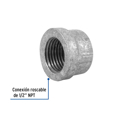 Tapón hembra de 1/2" en acero galvanizado para conducción de agua y gas o aire