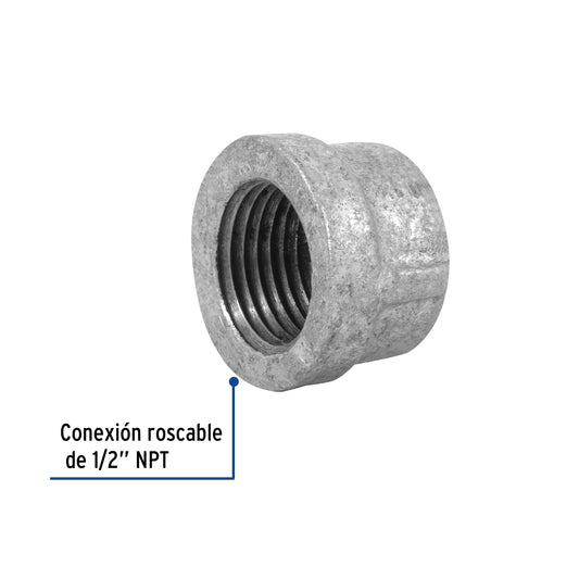 Tapón hembra de 1/2" en acero galvanizado para conducción de agua y gas o aire