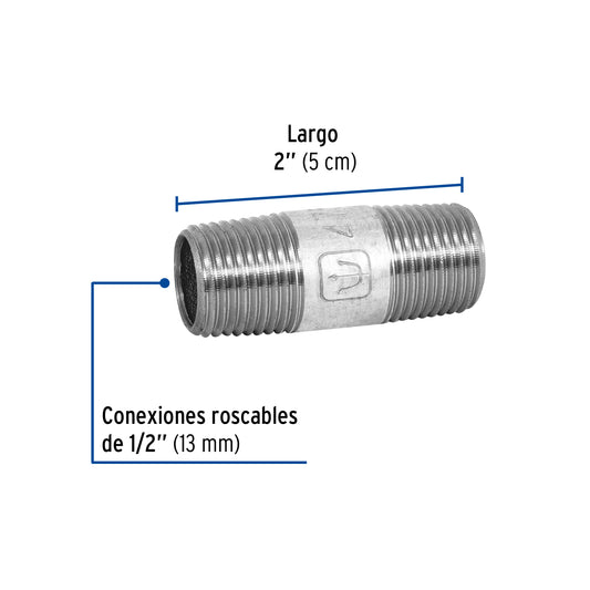 Niple de acero galvanizado de 1/2" x 2"