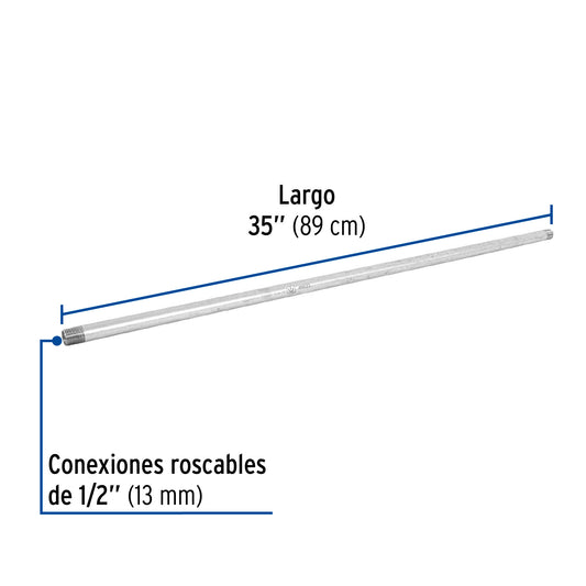 Niple de acero galvanizado de 1/2 pulgada por 35 pulgadas
