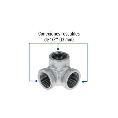 Codo rincón de 1/2" en acero galvanizado