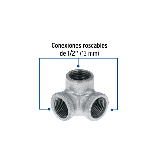 Codo rincón de 1/2" en acero galvanizado