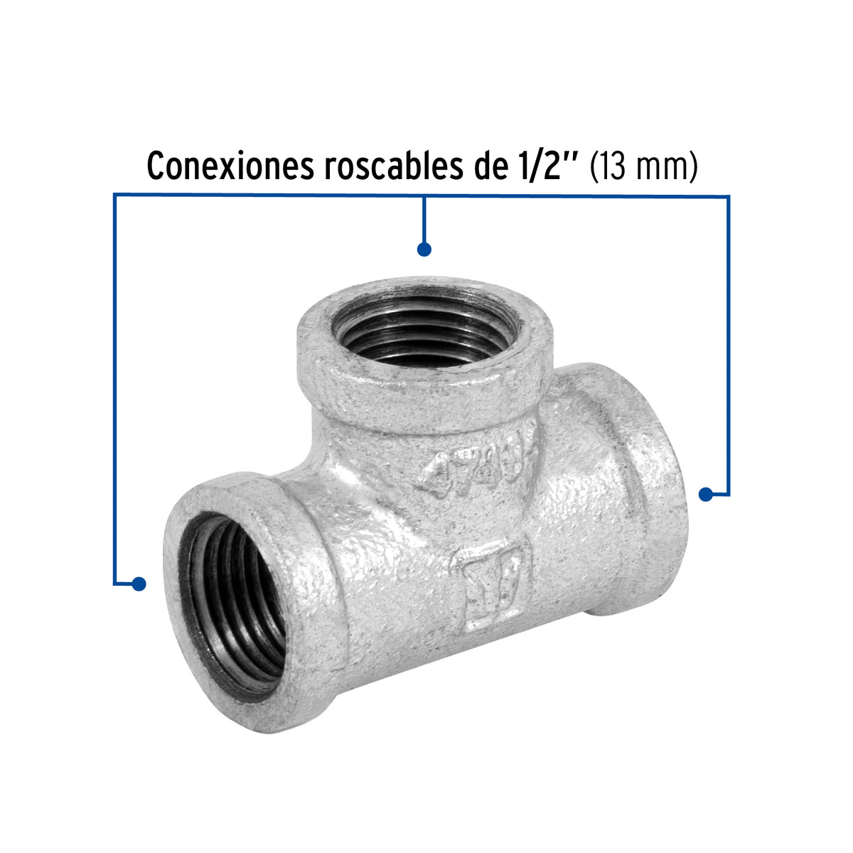 Tee sencilla de 1/2" en acero galvanizado