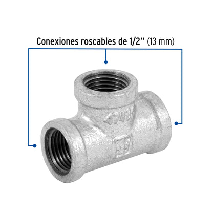 Tee sencilla de 1/2" en acero galvanizado