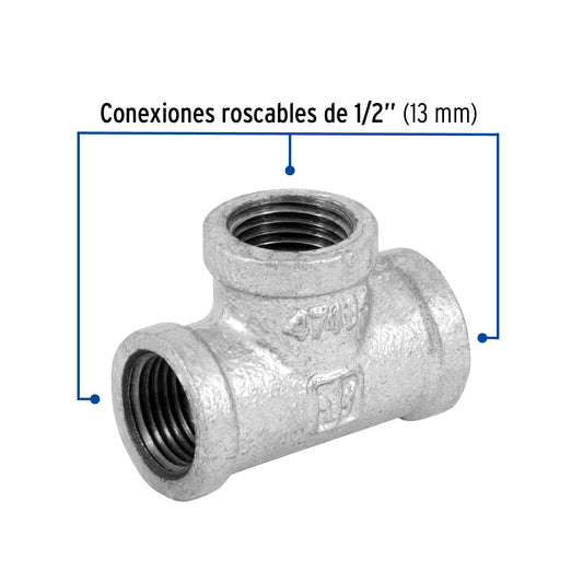 Tee sencilla de 1/2" en acero galvanizado