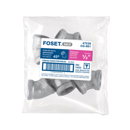 Codo 45° acero galvanizado de 1/2" · vista 3