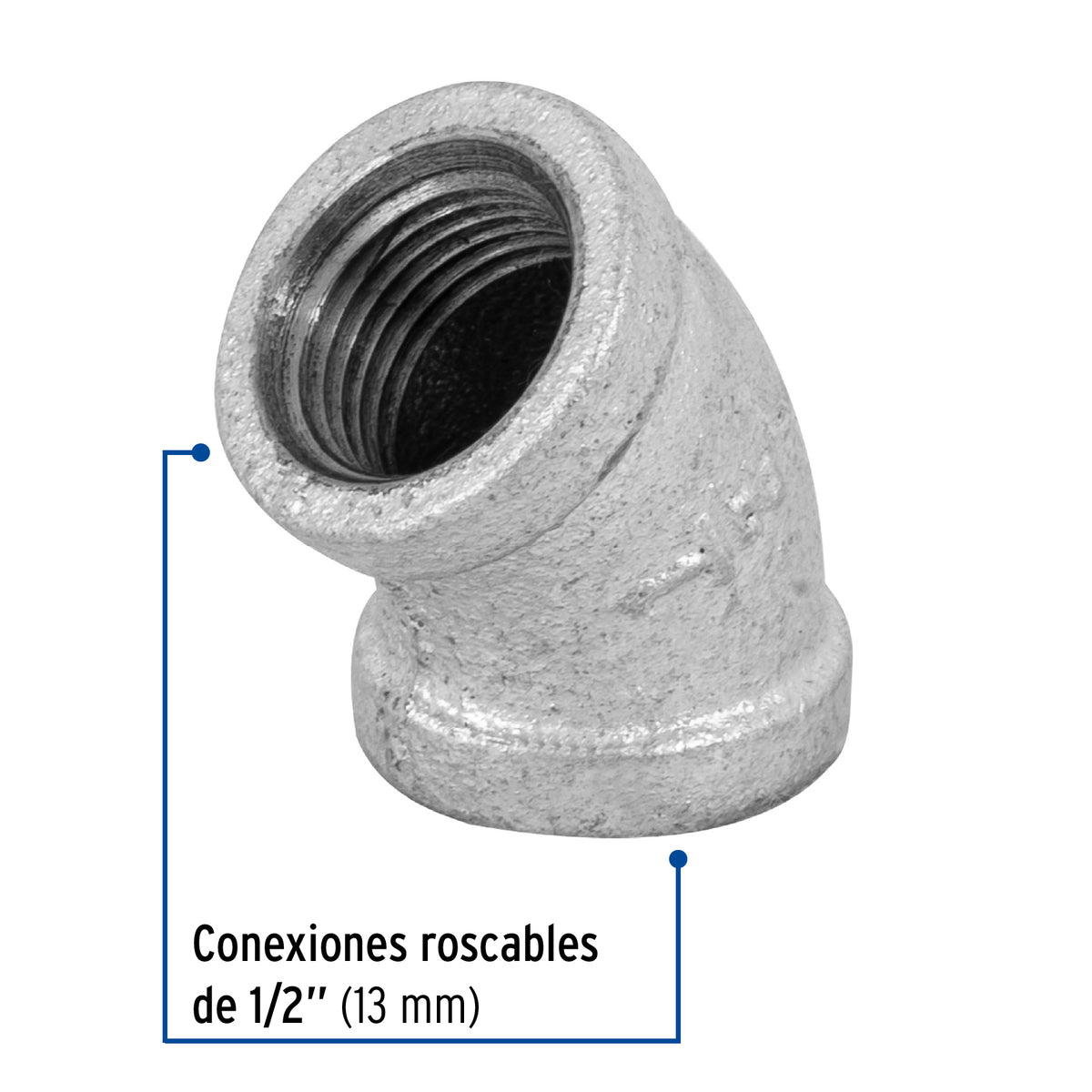 Codo 45° acero galvanizado de 1/2" · vista 2