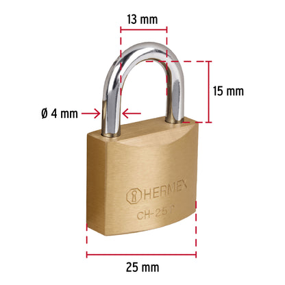 Candado de hierro de 25 mm con gancho corto