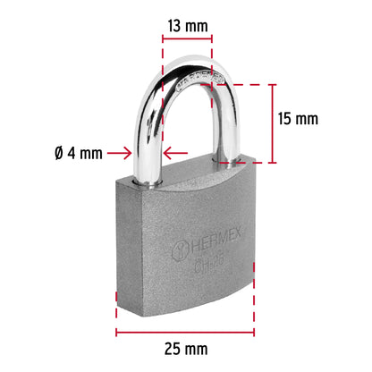 Candado de hierro de 25 mm con gancho corto