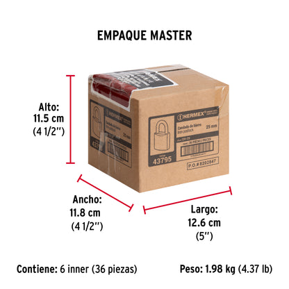 Candado de hierro de 25 mm con gancho corto