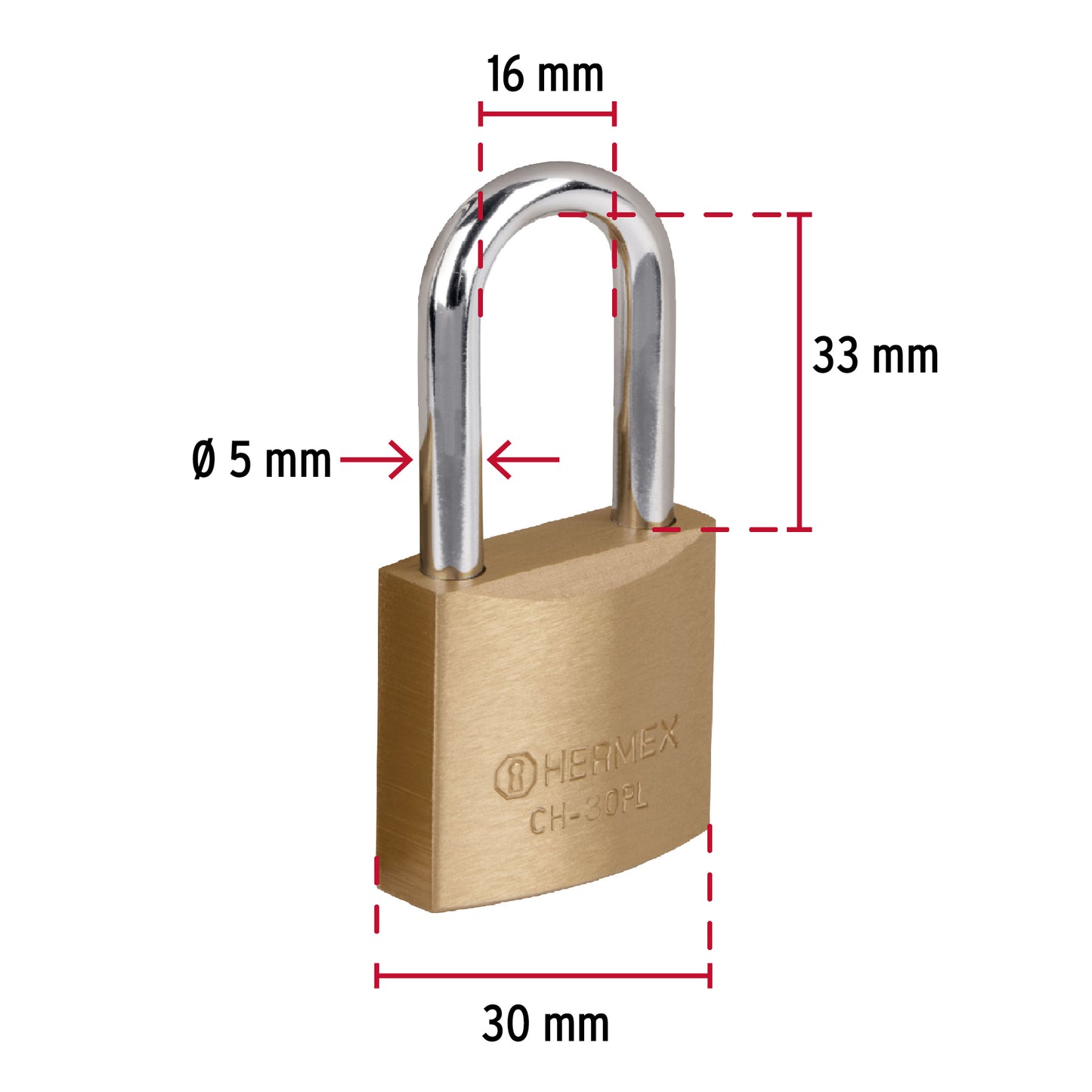 Candado de hierro de 30 mm con gancho largo