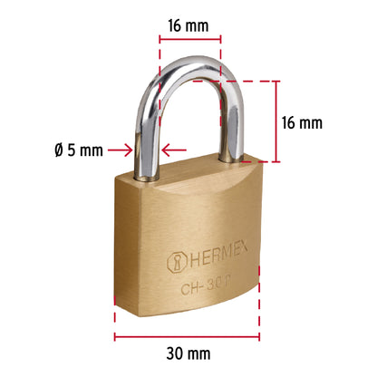 Candado de hierro de 30 mm con gancho corto