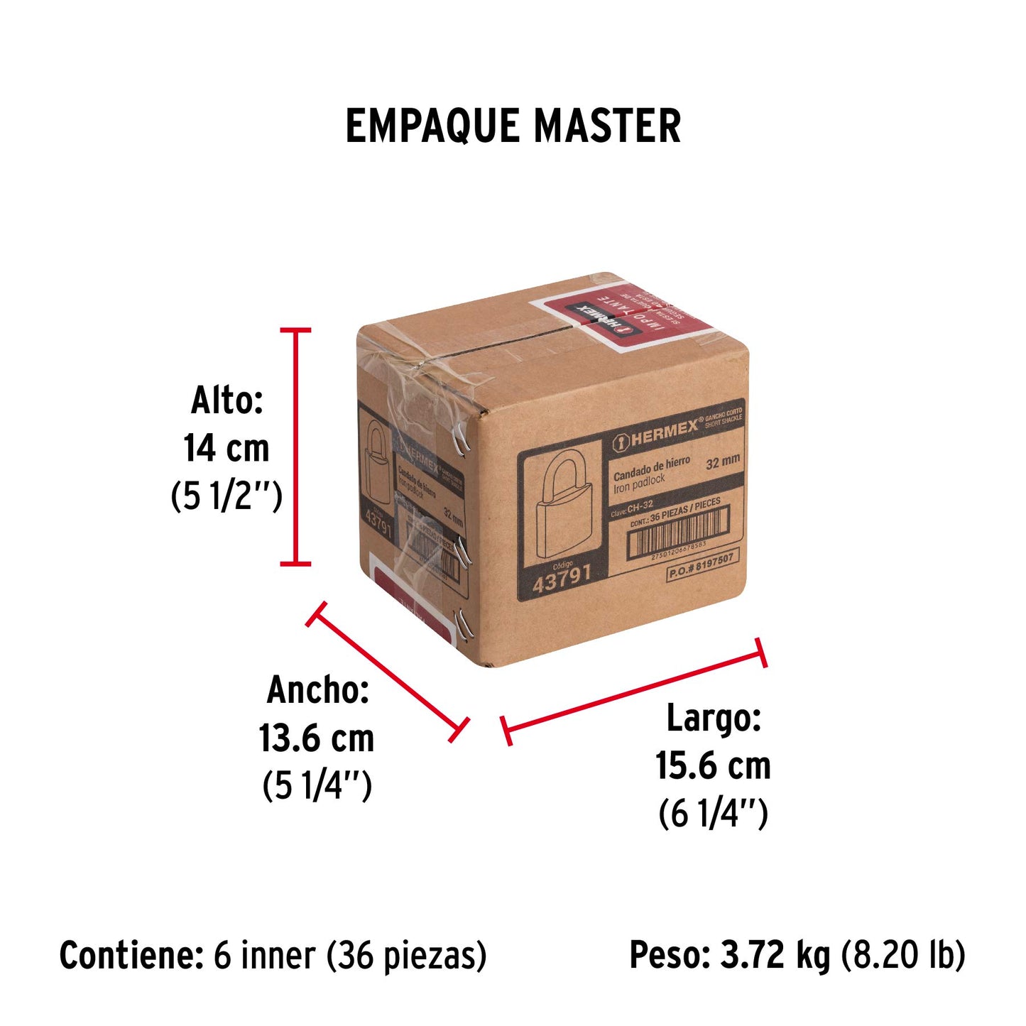 Candado de hierro de 32 mm con gancho corto