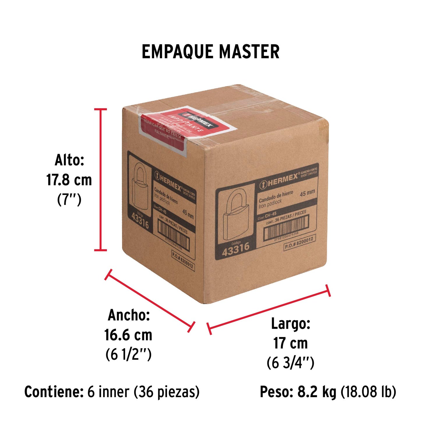 Candado de hierro de 45 mm con gancho corto