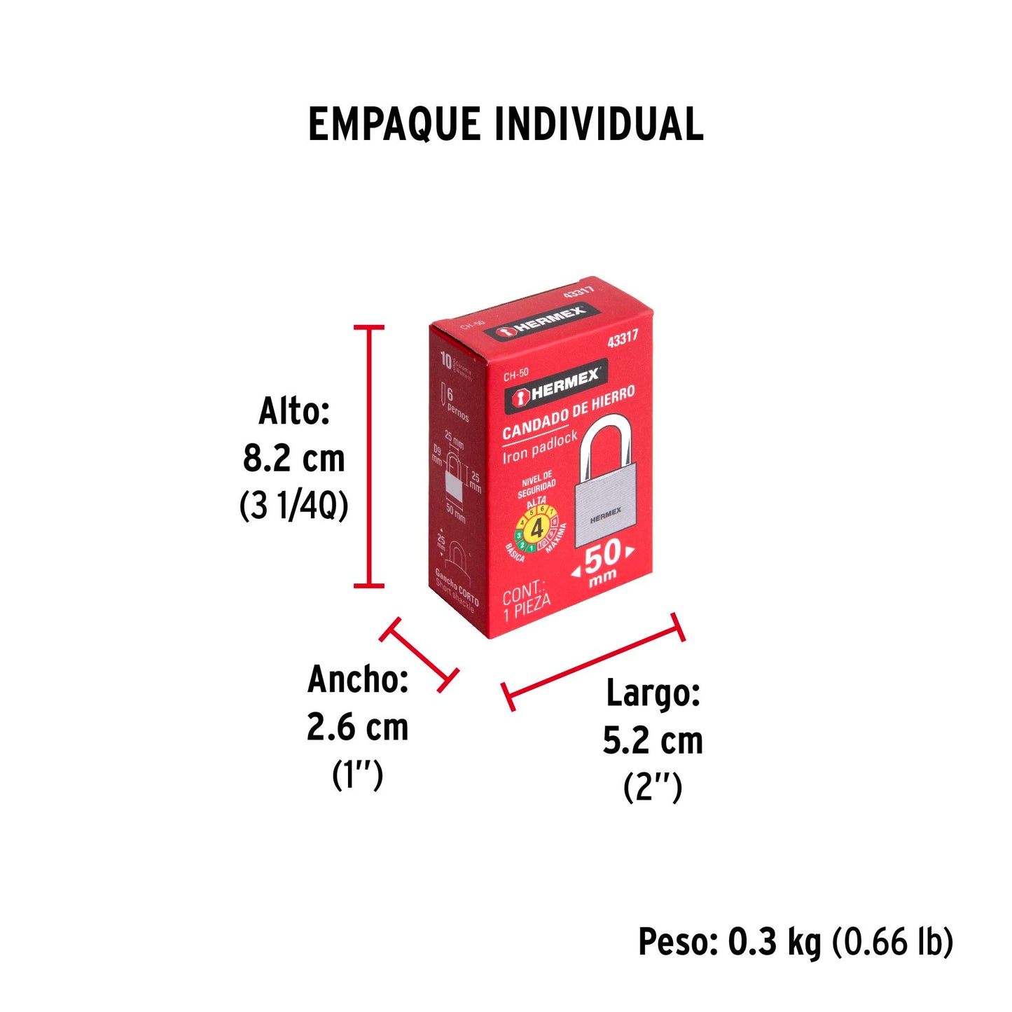 Candado de hierro de 50 mm con gancho corto