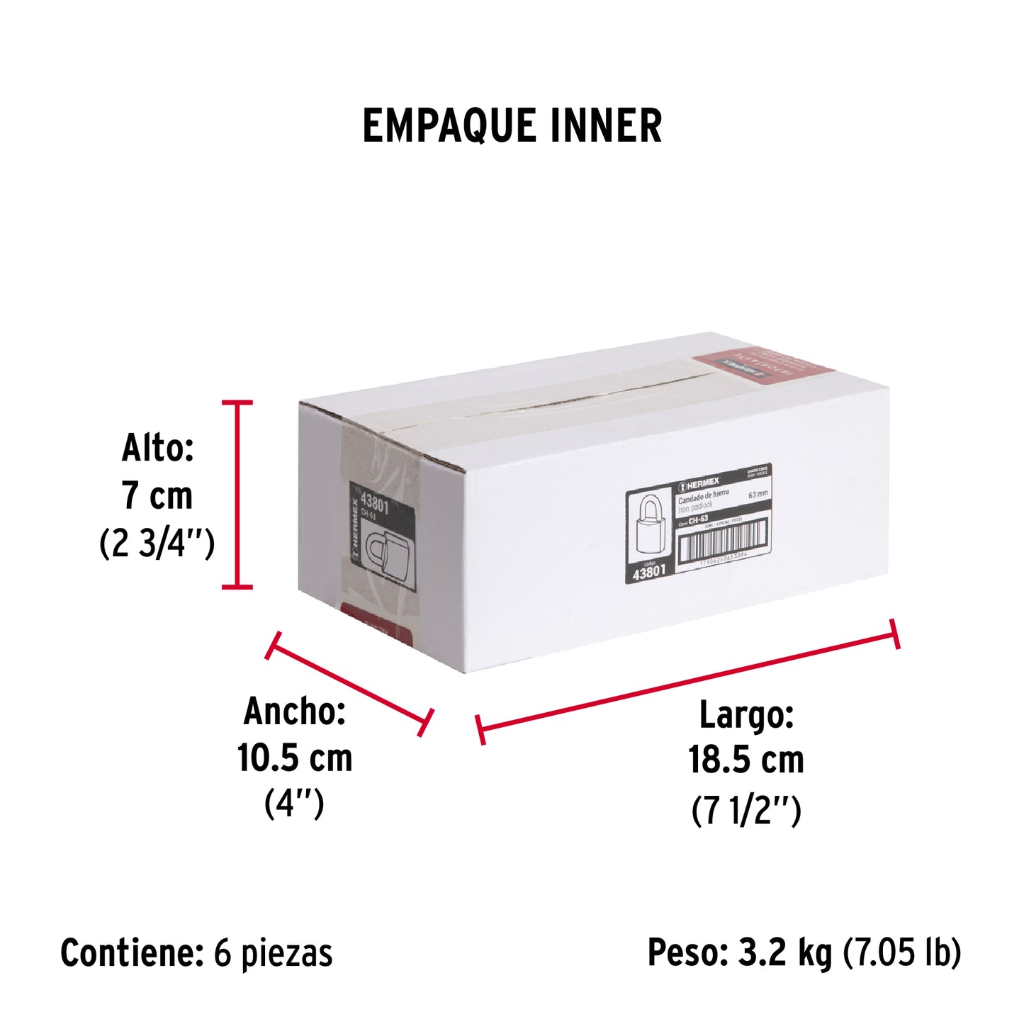 Candado de hierro de 63 mm con gancho corto