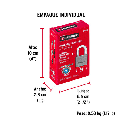 Candado de hierro de 63 mm con gancho corto
