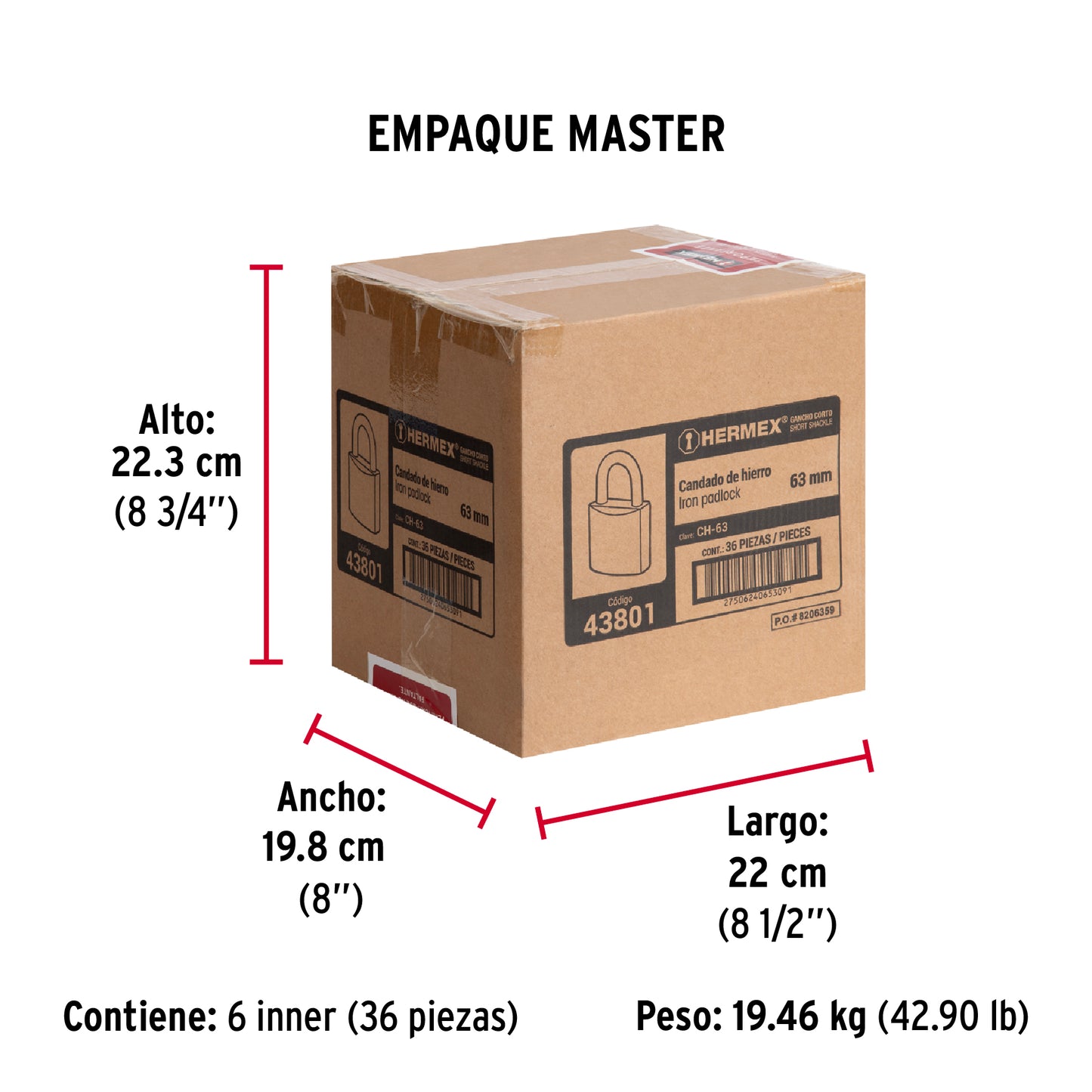 Candado de hierro de 63 mm con gancho corto