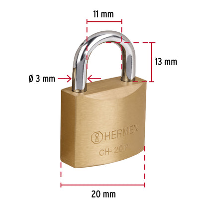 Candado de hierro de 20 mm con gancho corto