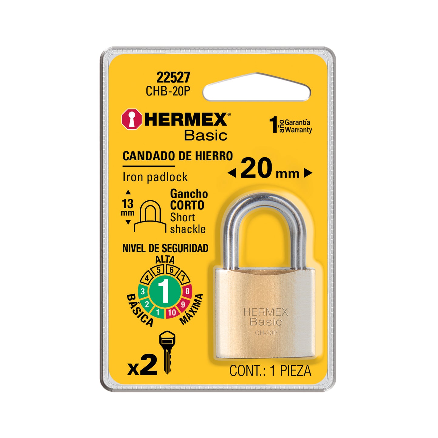 Candado de hierro de 20 mm con gancho corto