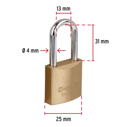 Candado de hierro de 25 mm con gancho largo