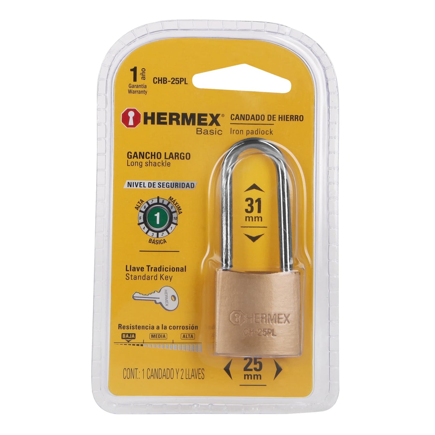 Candado de hierro de 25 mm con gancho largo