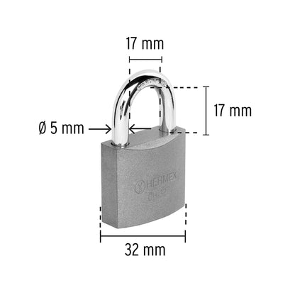 Candado de hierro de 32 mm con gancho corto