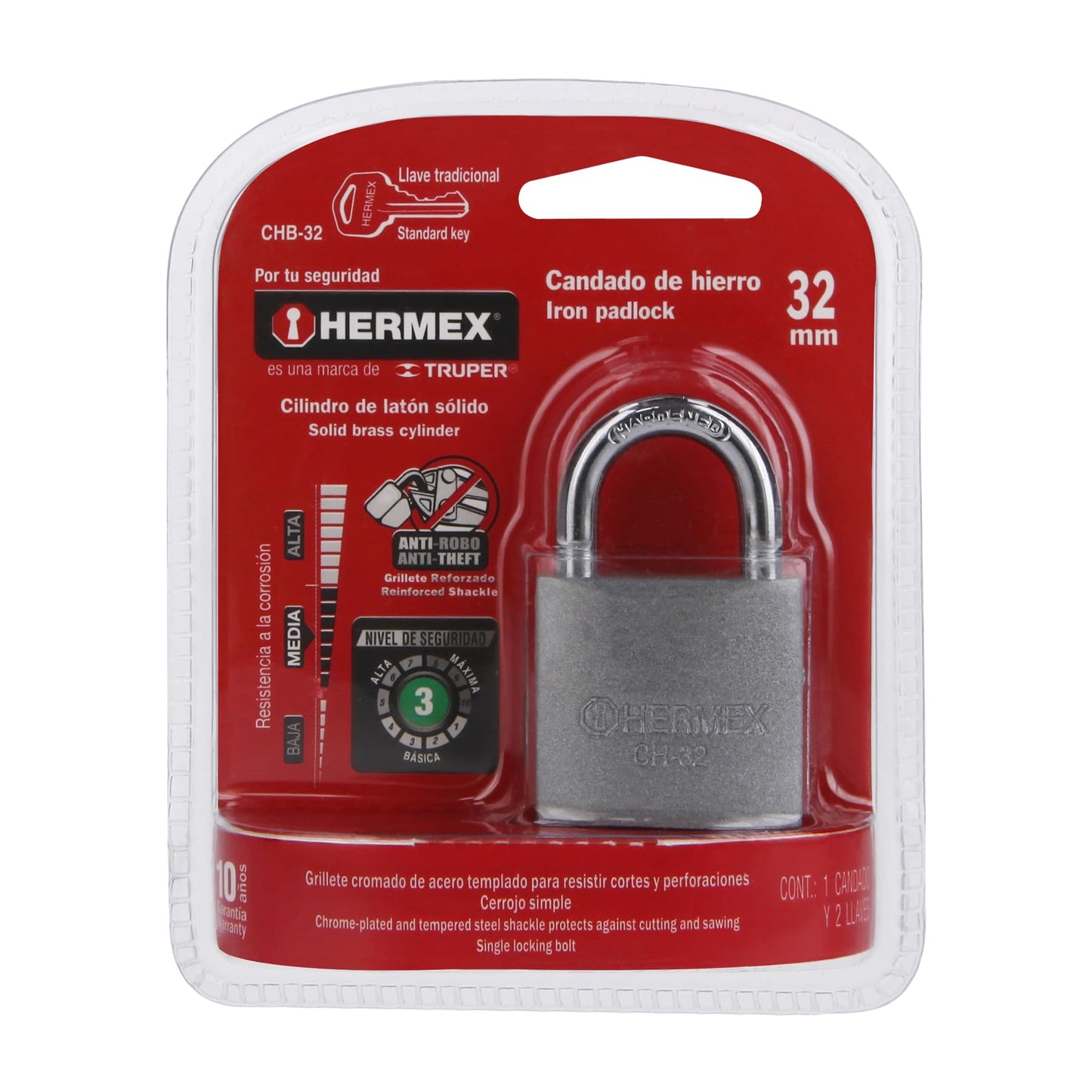 Candado de hierro de 32 mm con gancho corto