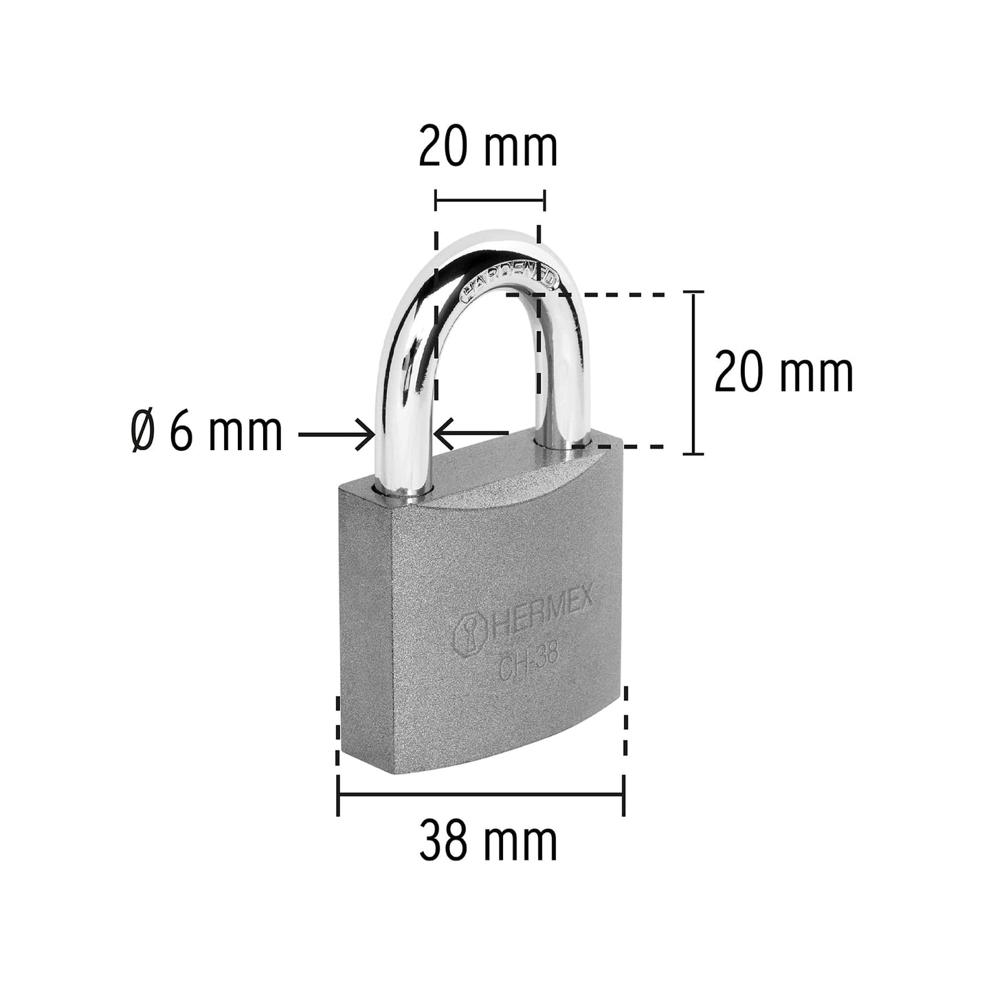 Candado de hierro de 38 mm con gancho corto