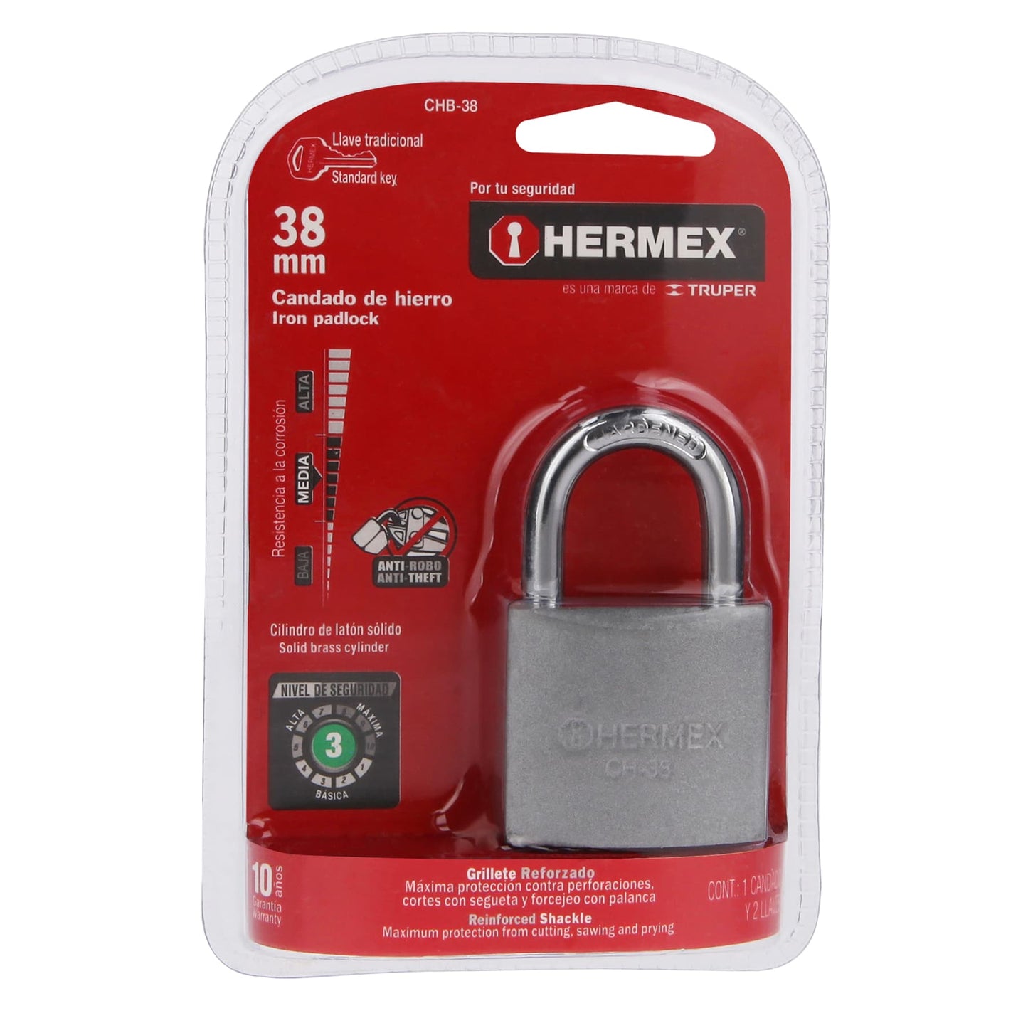 Candado de hierro de 38 mm con gancho corto