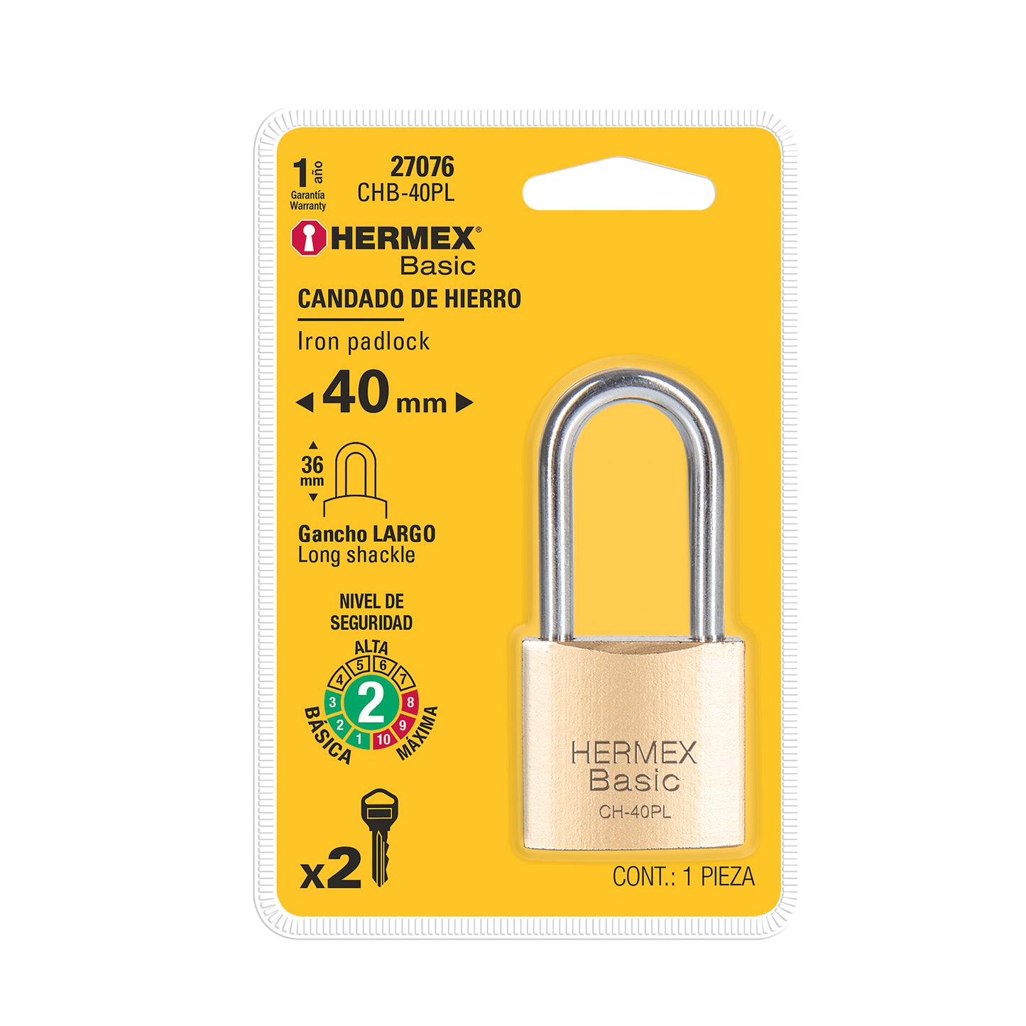 Candado de hierro color latón 40 mm largo