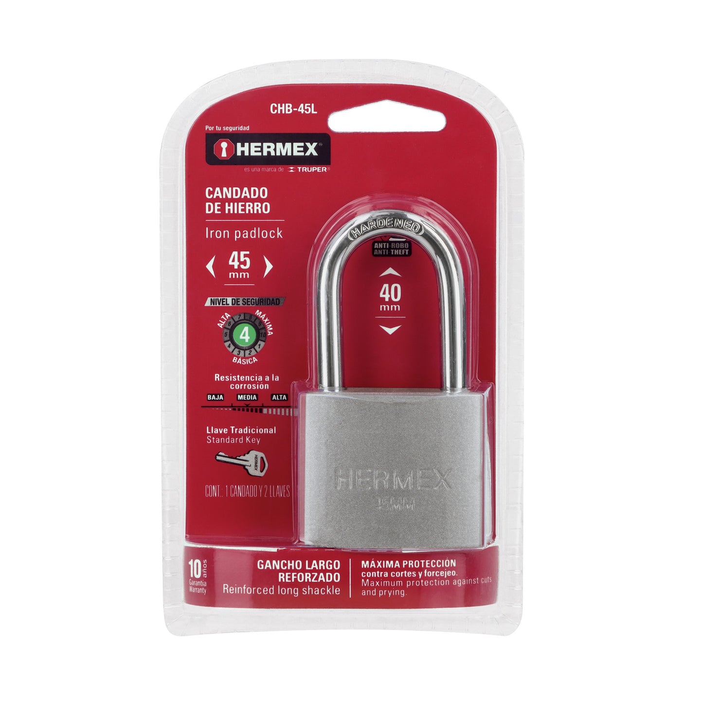 Candado de hierro de 45 mm con gancho largo