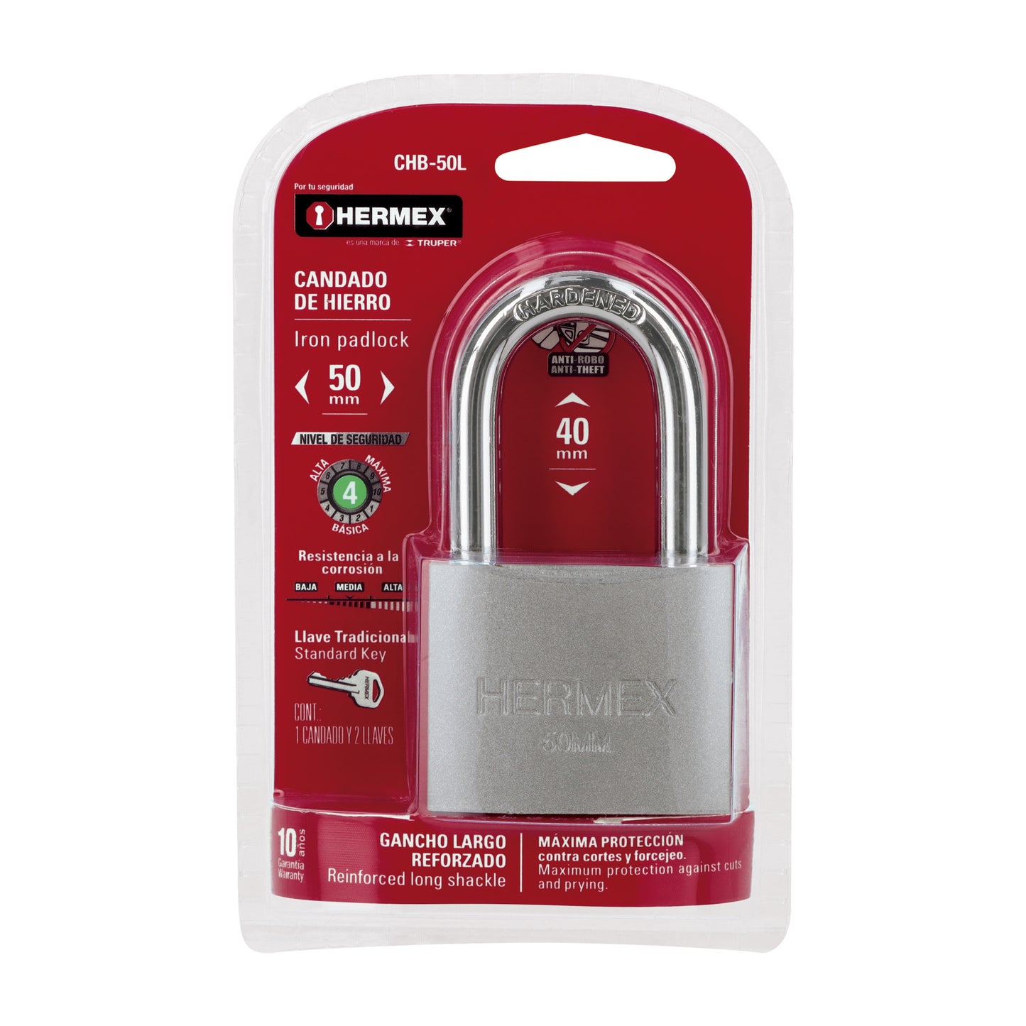 Candado de hierro de 50 mm con gancho largo