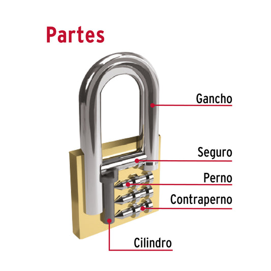 Candado de hierro color latón 50 mm largo
