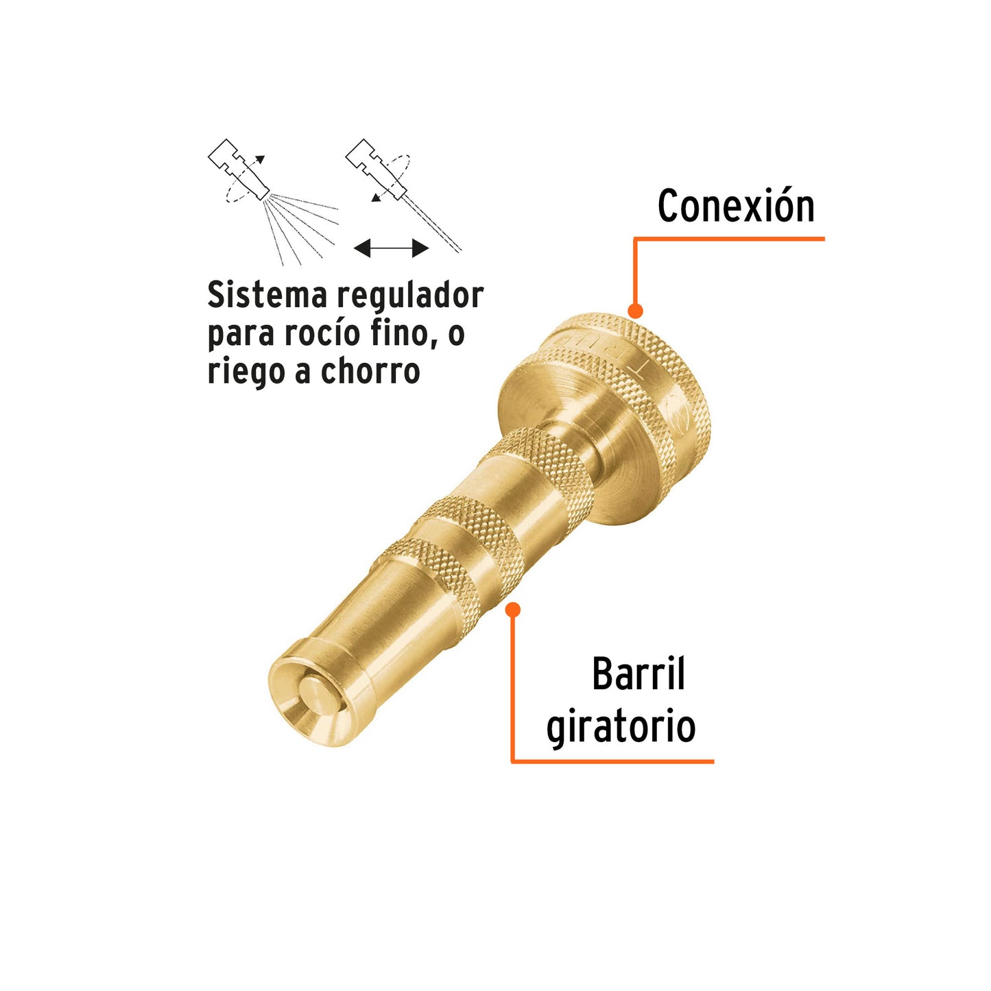 Chiflón 3-1/2pulg. de latón maquinado para manguera