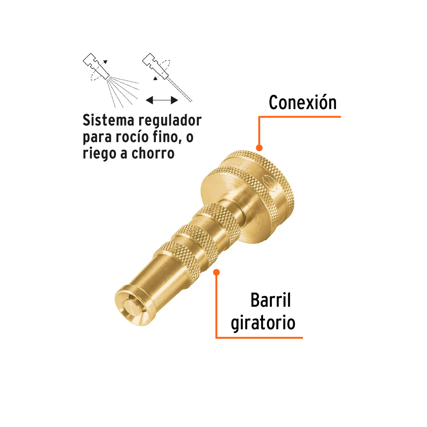 Chiflón 3pulg. de latón maquinado para manguera