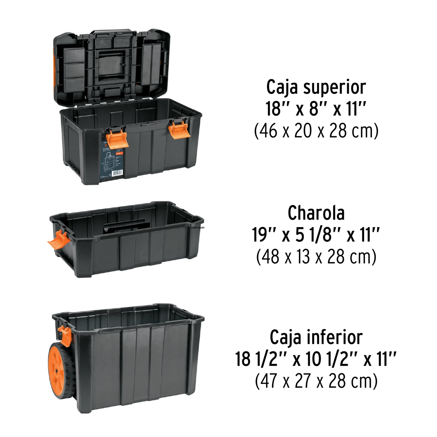 Caja para herramientas 3 en 1 desmontable con ruedas de 63 cm x 48 cm