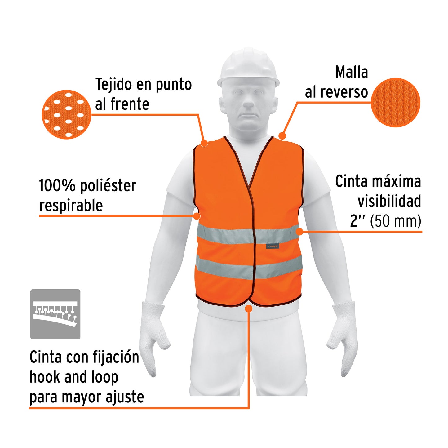 Chaleco de seguridad naranja con cintas de