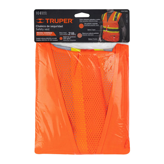 Chaleco de seguridad naranja con visibilidad