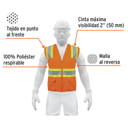 Chaleco de seguridad naranja con visibilidad