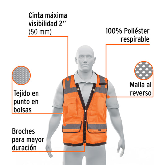 Chaleco seguridad reforzado naranja con bolsas G