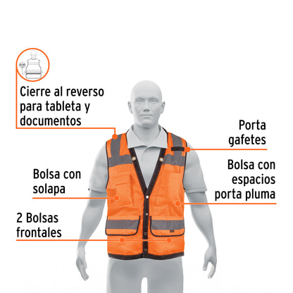 Chaleco seguridad reforzado naranja con bolsas G
