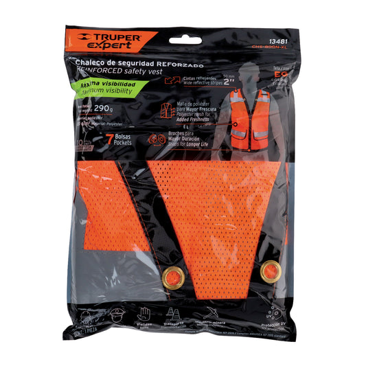 Chaleco seguridad reforzado naranja con bolsas EG