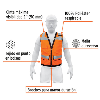 Chaleco seguridad reforzado naranja con bolsas EG