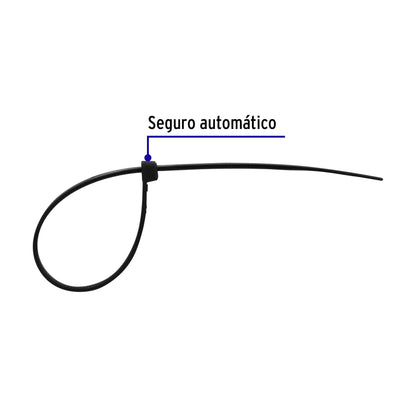 Bolsa con 100 cinchos plásticos 18 lb 150 x 2.5 mm negro