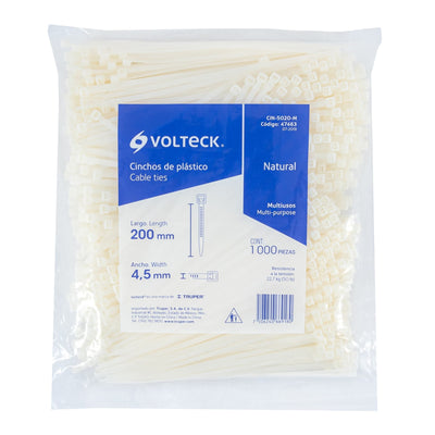 Bolsa con 1000 cinchos plásticos 50 lb 200 x 4.5 mm natural