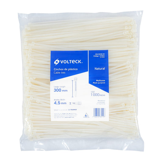 Bolsa con 1000 cinchos plásticos 50 lb 300 x 4.5 mm natural