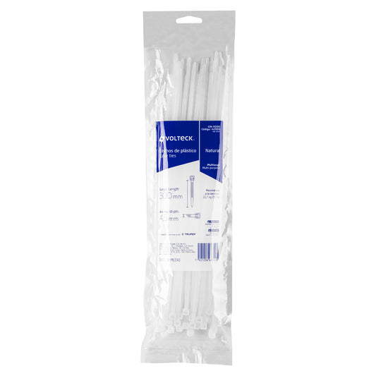 Bolsa con 50 cinchos plásticos 50 lb 300 x 4.5 mm natural