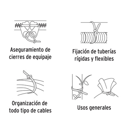 Bolsa con 25 cinchos plásticos de 50 lb de 35 cm de largo y 4.5 mm de ancho en color natural