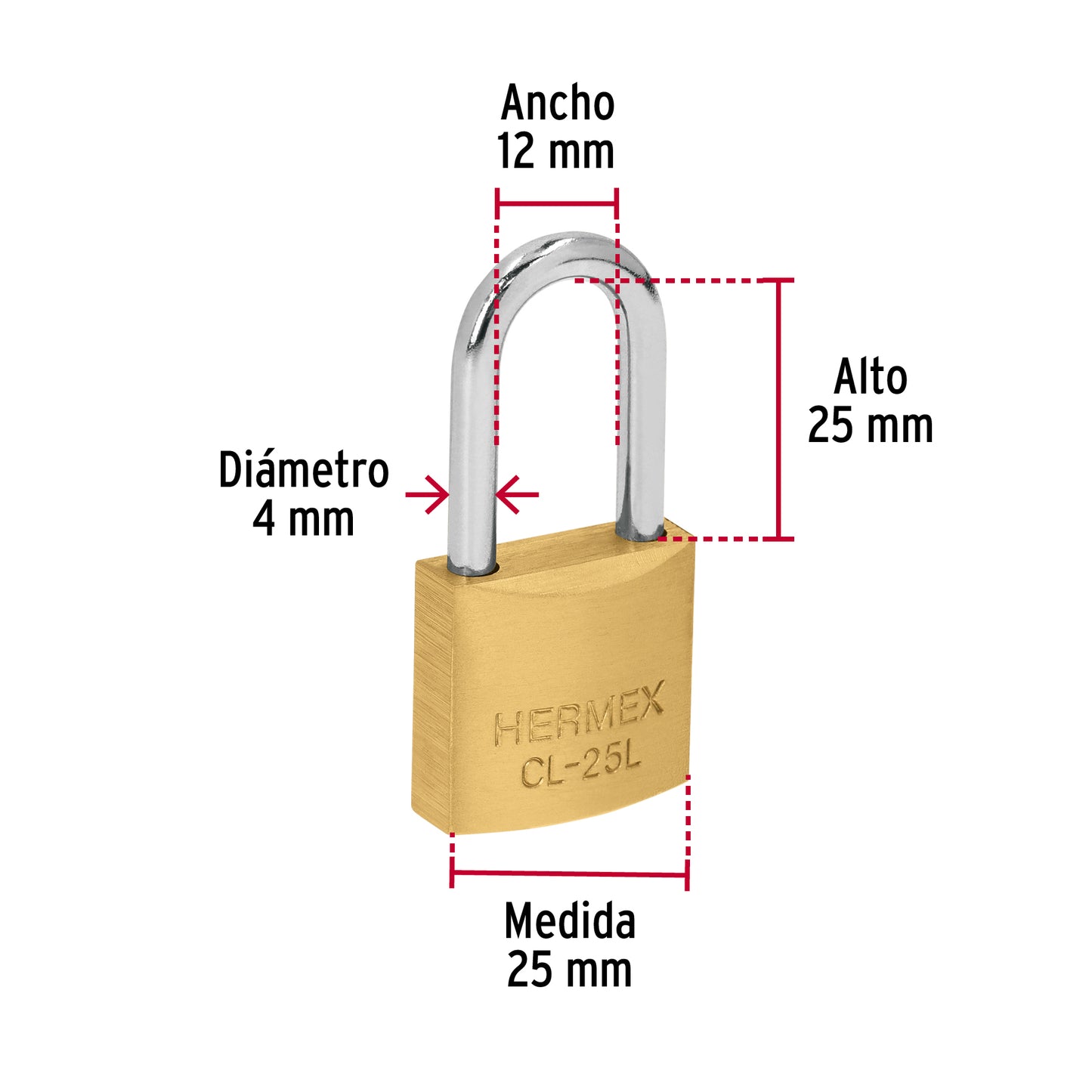 Blíster con 2 candados de latón de 25 mm con gancho largo